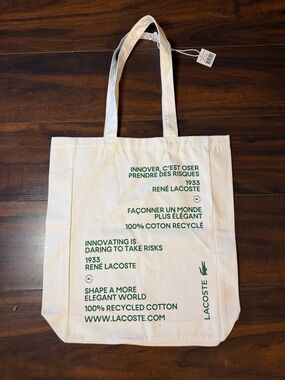 Paris Store Classic White and Green Lacoste Tote Bag with Tag